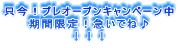 只今!プレオープンキャンペーン中
期間限定!急いでね♪
↓↓↓